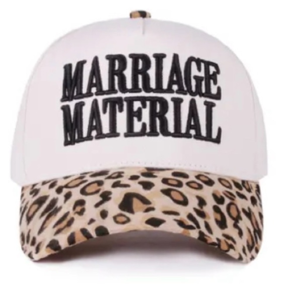NWT White and Leopard Print marriage material embroidered GRAFFIC cap/hat